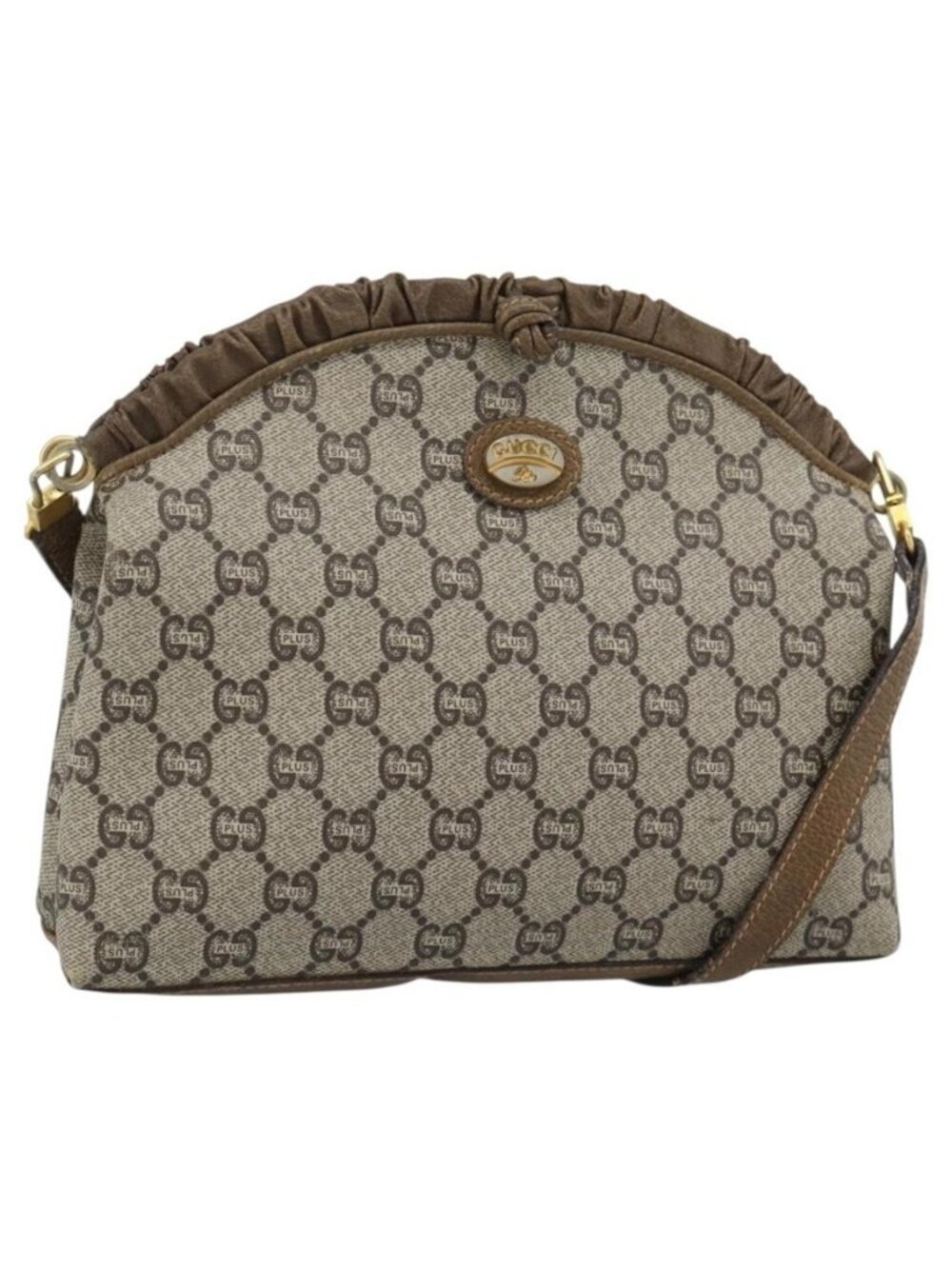 Authentic GUCCI GG Plus Supreme Shoulder Bag PVC Beige Gold